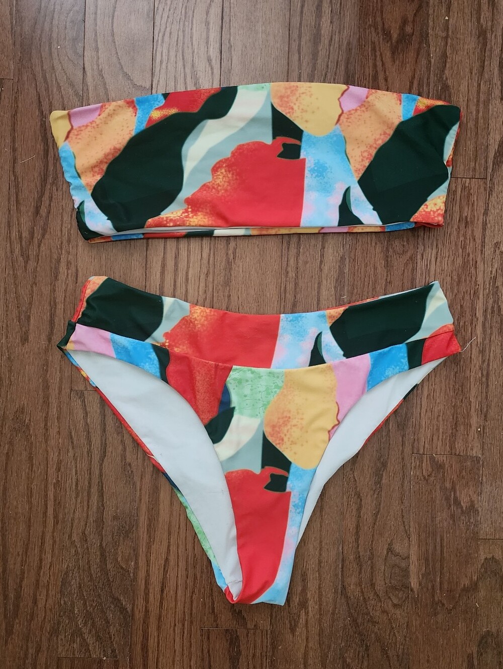 Multicolor Abstract Bandeau Hi-Cut Bikini Set Size 2XL